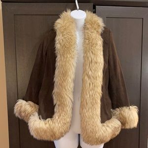 Roma Leather Creations Suede Jacket Faux Fur SZ sm